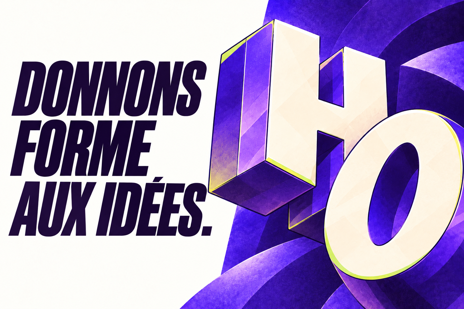 Composition Hocus sans mascotte : titre sur blanc et lettres sculptées sur violet