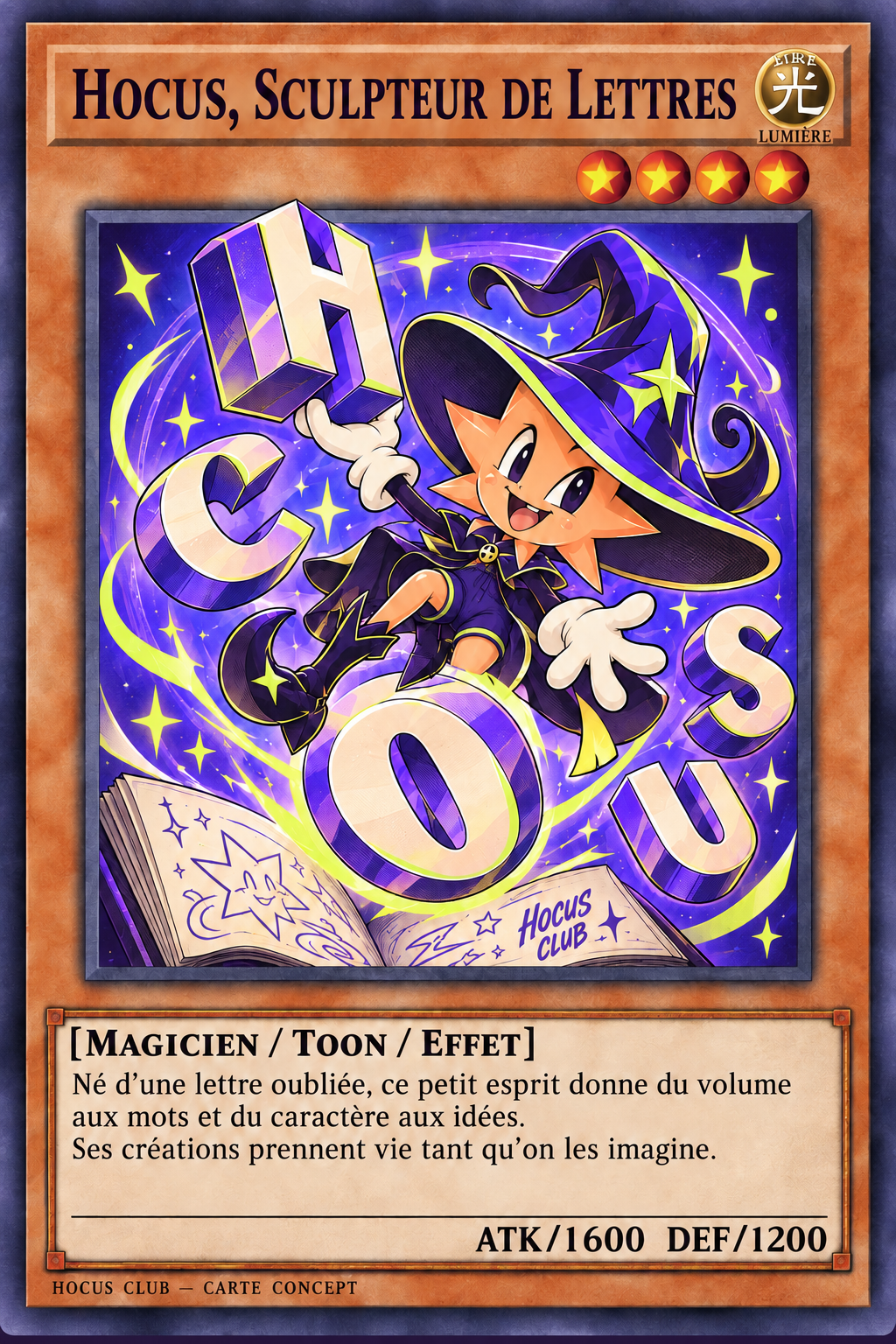 Carte concept de Hocus, sculpteur de lettres